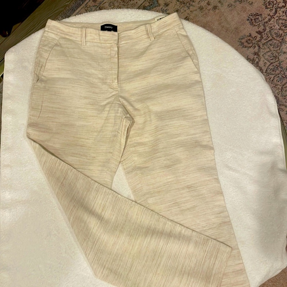 Theory Linen Capri Pants (Heathered Tan/Cream)